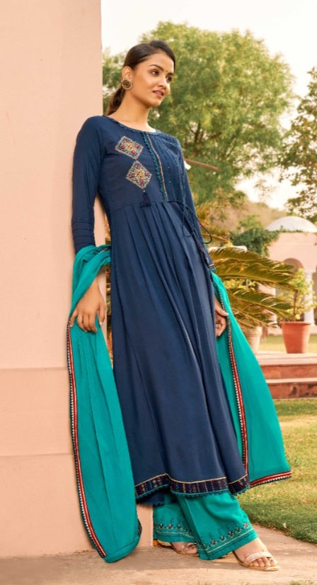 Anarkali Gown Kurta With Plazzo & Dupatta