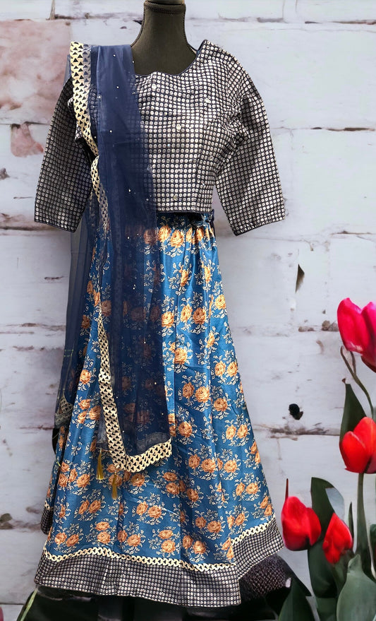 Designer Crop Top With Skirt & Dupatta