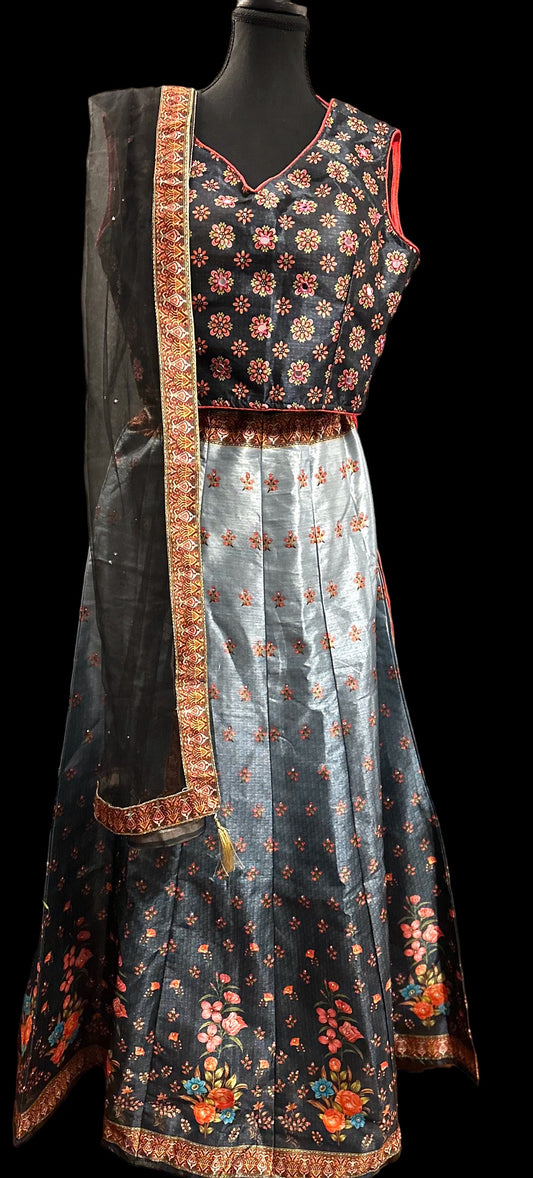 Designer Crop Top with Skirt & Dupatta